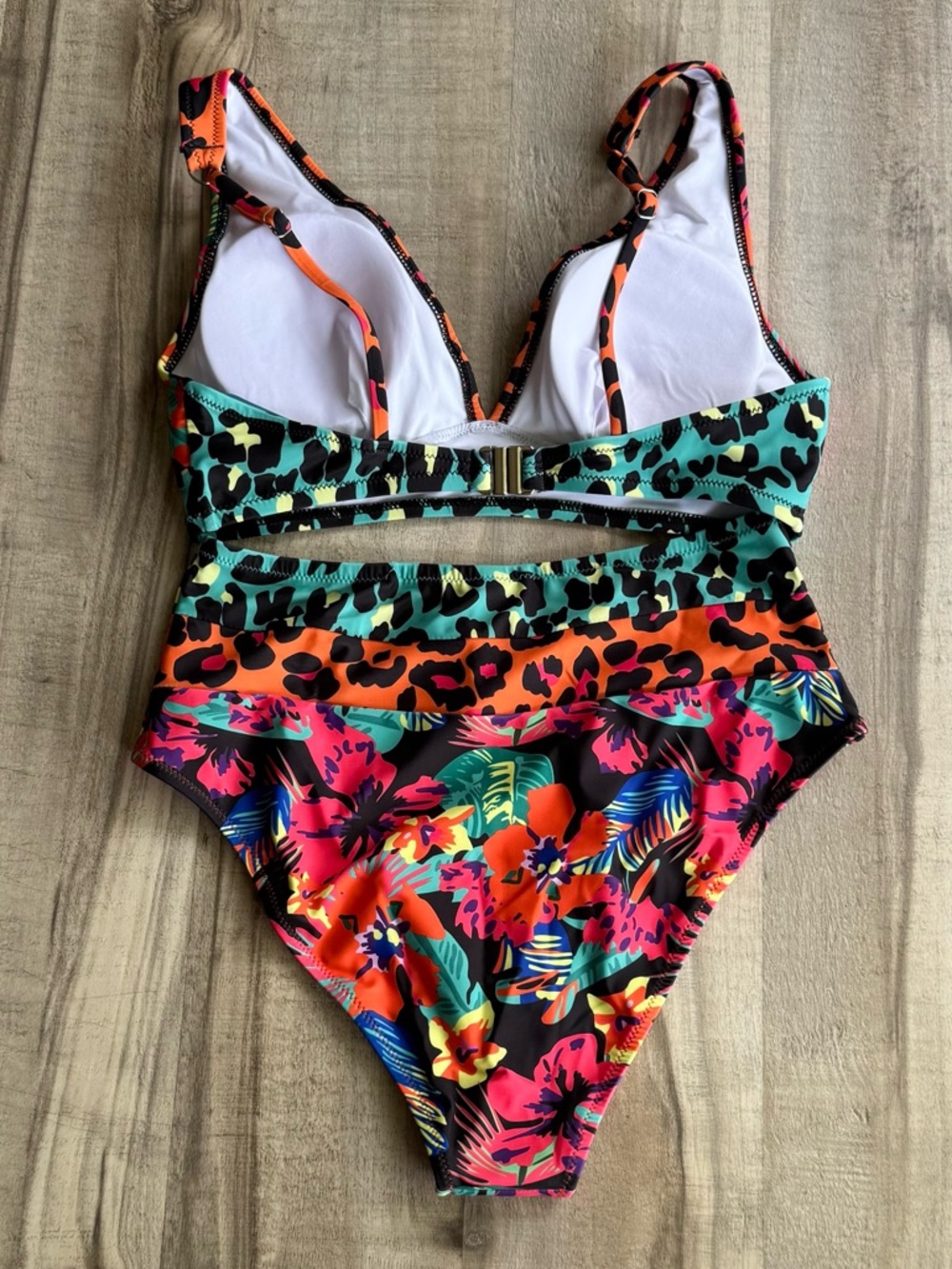 Women’s Floral & Leopard Print High-Waisted Swimsuit 2 Piece - Picture 4 of 5